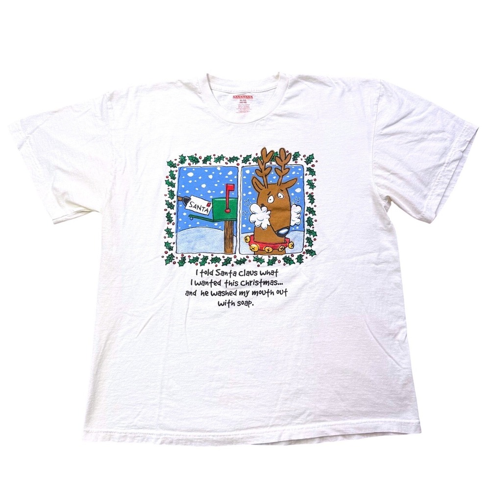 Funny Christmas Reindeer Santa Washed My Mouth Out T‎ Shirt XL